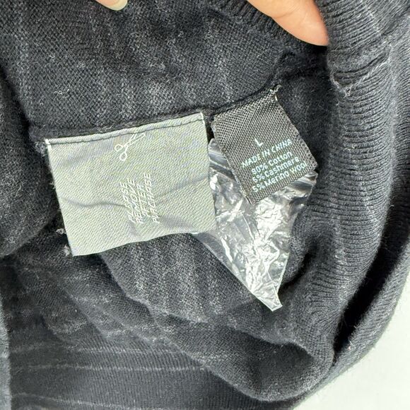 Marc Anthony Sweater Mens L Black Gray Stripe Cotton Cashmere Wool - Picture 8 of 15